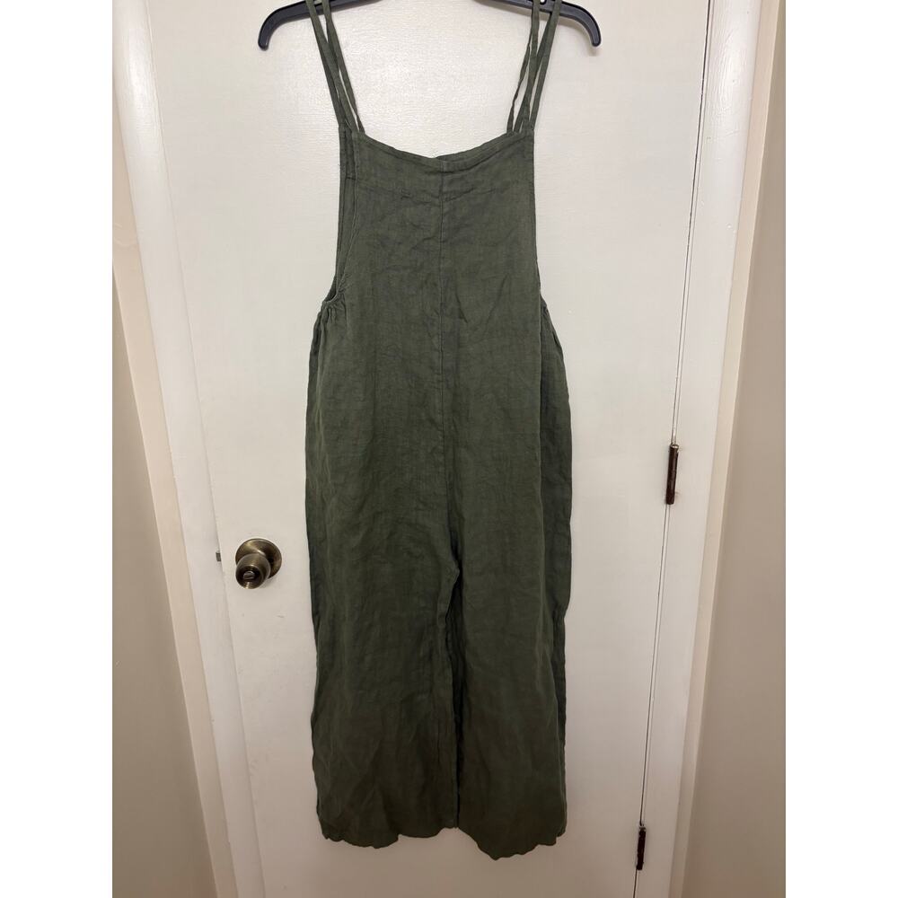 100% Italian Linen Wide Leg Jumpsuit | Sage Green | Lagenlook Boho | Size L/XL - Picture 5 of 7